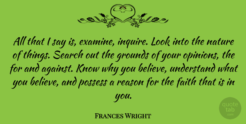 Frances Wright Quote About Faith, Believe, Looks: All That I Say Is...