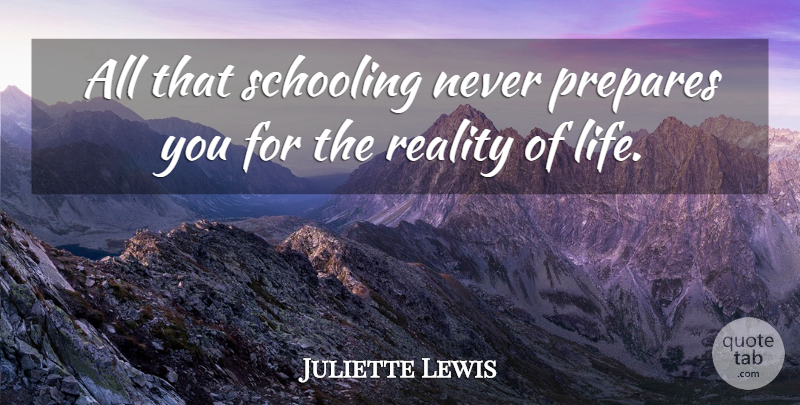 Juliette Lewis Quote About Reality, Schooling, Reality Of Life: All That Schooling Never Prepares...