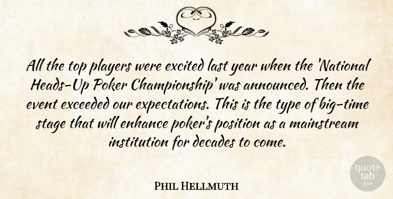 Phil Hellmuth Quote About Decades, Enhance, Event, Exceeded, Excited: All The Top Players Were...