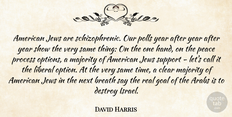 David Harris Quote About Arabs, Breath, Call, Clear, Destroy: American Jews Are Schizophrenic Our...