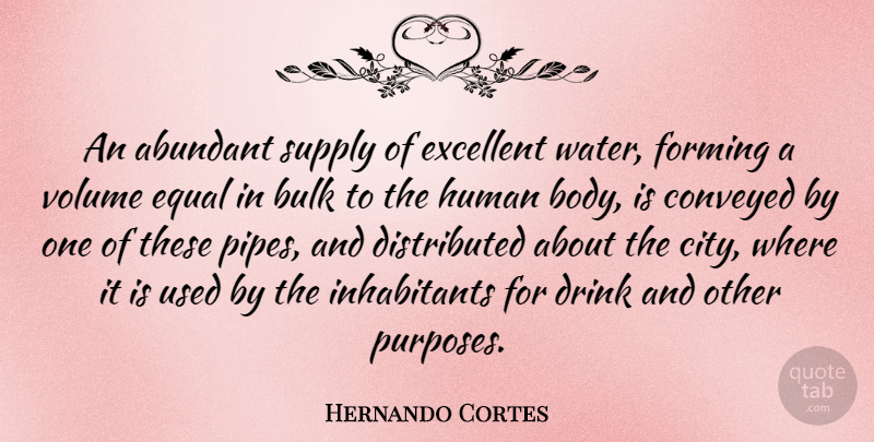 Hernando Cortes Quote About Cities, Water, Purpose: An Abundant Supply Of Excellent...