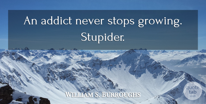 William S. Burroughs Quote About Growing, Addict: An Addict Never Stops Growing...