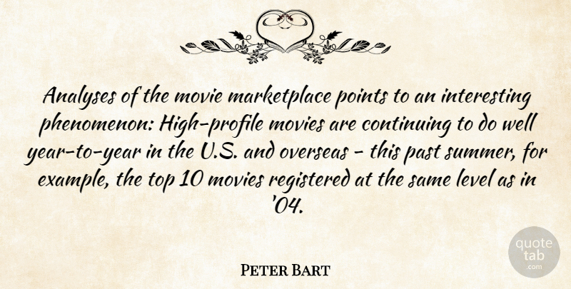 Peter Bart Quote About Movie, Summer, Past: Analyses Of The Movie Marketplace...