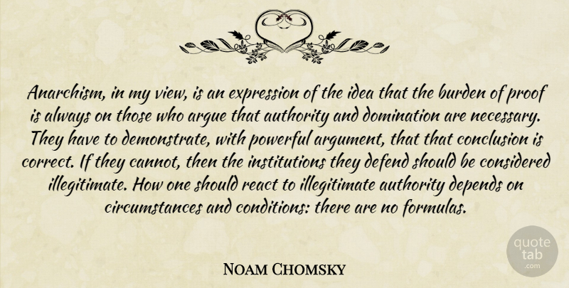 Noam Chomsky Quote About Powerful, Views, Expression: Anarchism In My View Is...