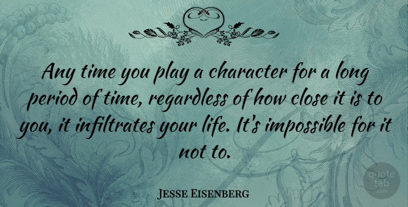 Jesse Eisenberg Quote About Character, Play, Long: Any Time You Play A...