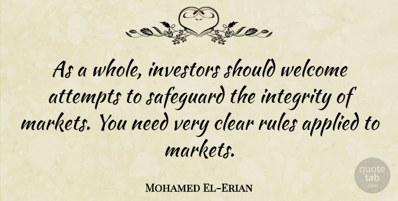 Mohamed El-Erian Quote About Integrity, Needs, Welcome: As A Whole Investors Should...