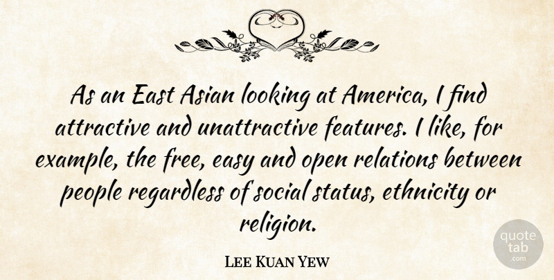 Lee Kuan Yew Quote About Asian, Attractive, East, Ethnicity, Looking: As An East Asian Looking...