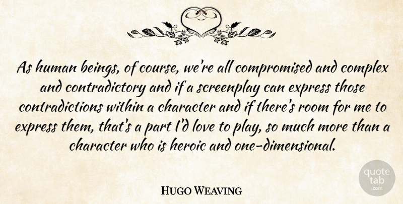 Hugo Weaving Quote About Character, Play, Rooms: As Human Beings Of Course...