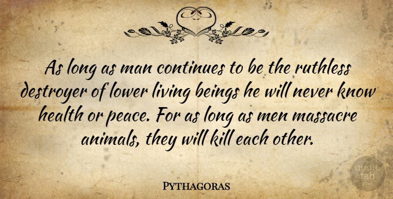 Pythagoras Quote About Health, Animal, Men: As Long As Man Continues...