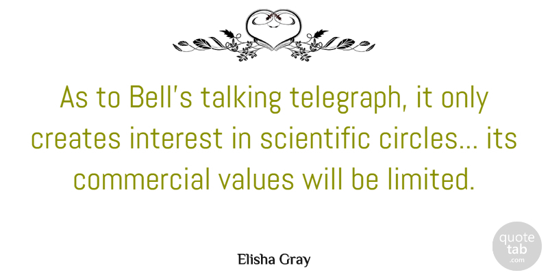 Elisha Gray Quote About Commercial, Creates, Interest, Scientific, Talking: As To Bells Talking Telegraph...