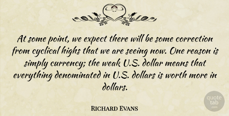 Richard Evans Quote About Correction, Cyclical, Dollar, Dollars, Expect: At Some Point We Expect...