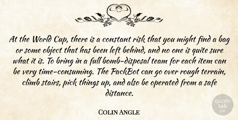 Colin Angle Quote About Distance, Team, Risk: At The World Cup There...