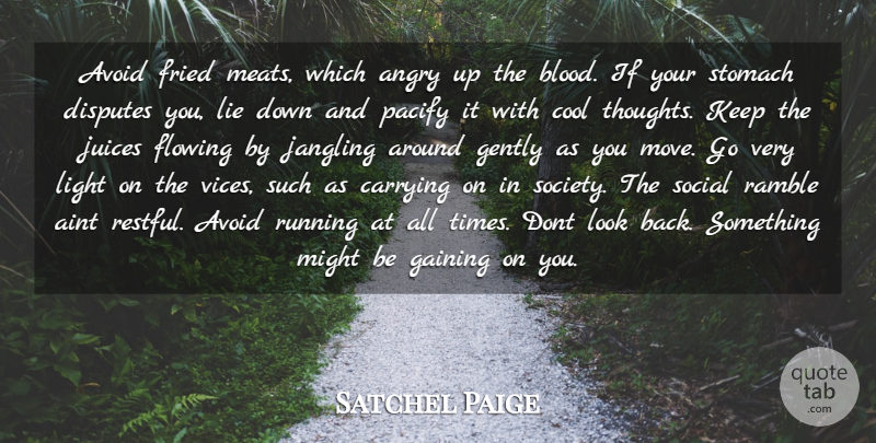 Satchel Paige Quote About Angry, Avoid, Carrying, Cool, Disputes: Avoid Fried Meats Which Angry...