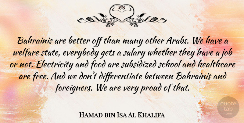 Hamad bin Isa Al Khalifa Quote About Jobs, School, Salary: Bahrainis Are Better Off Than...