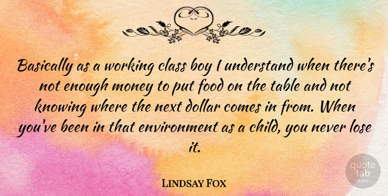 Lindsay Fox Quote About Basically, Boy, Class, Dollar, Environment: Basically As A Working Class...