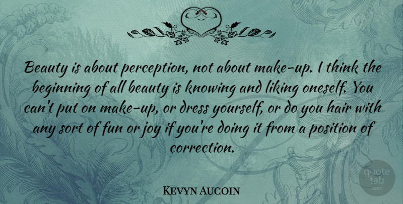 Kevyn Aucoin Quote About Inspirational, Fun, Thinking: Beauty Is About Perception Not...