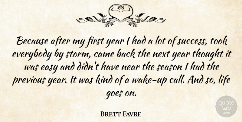 Brett Favre Quote About Congratulations, Years, Storm: Because After My First Year...