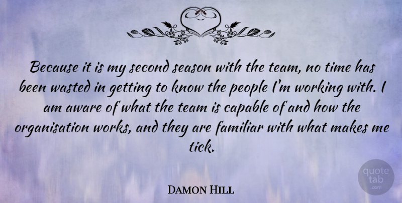 Damon Hill Quote About Team, Athlete, People: Because It Is My Second...