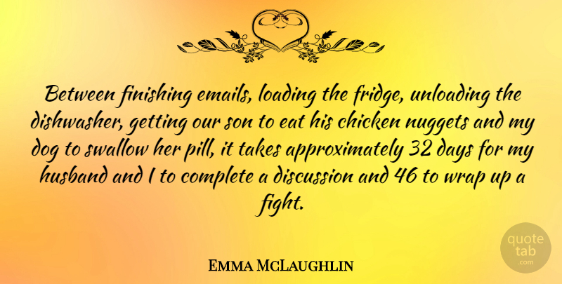 Emma McLaughlin Quote About Chicken, Complete, Days, Discussion, Eat: Between Finishing Emails Loading The...