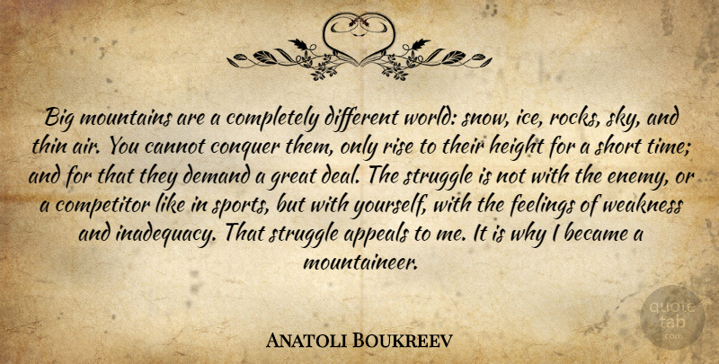 Anatoli Boukreev Quote About Sports, Struggle, Rocks: Big Mountains Are A Completely...