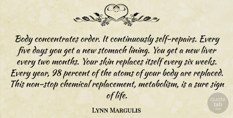 Lynn Margulis Quote About Self, Order, Years: Body Concentrates Order It Continuously...