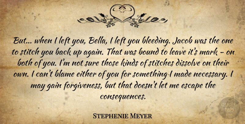 Stephenie Meyer Quote About Stitches, May, Bleeding: But When I Left You...