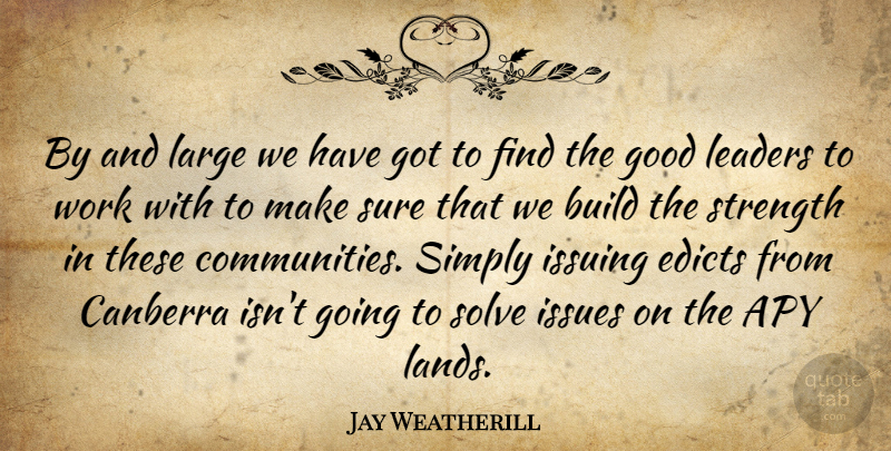 Jay Weatherill Quote About Build, Canberra, Good, Issues, Large: By And Large We Have...