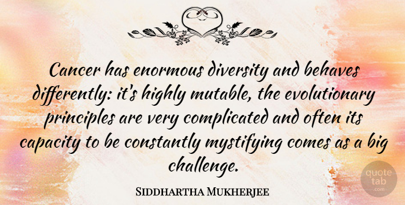 Siddhartha Mukherjee Quote About Cancer, Diversity, Challenges: Cancer Has Enormous Diversity And...
