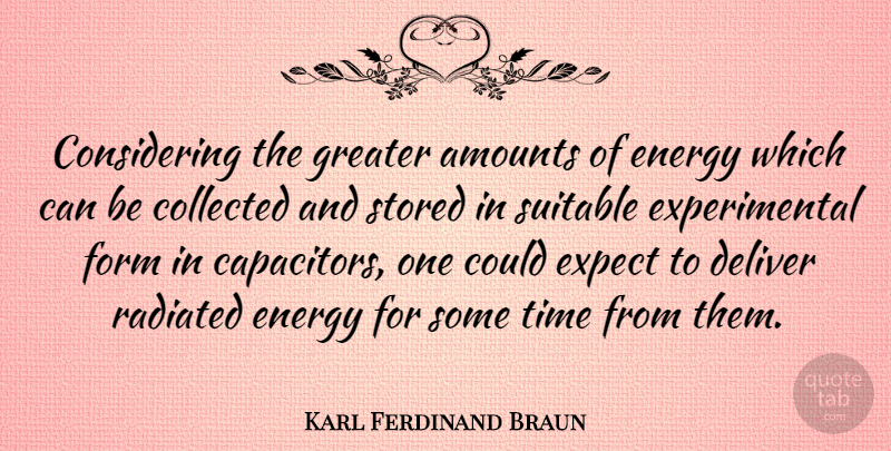 Karl Ferdinand Braun Quote About Collected, Deliver, Form, Greater, Stored: Considering The Greater Amounts Of...