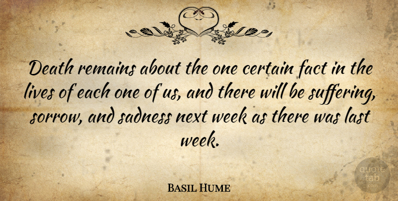 Basil Hume Quote About Sadness, Next Week, Suffering: Death Remains About The One...