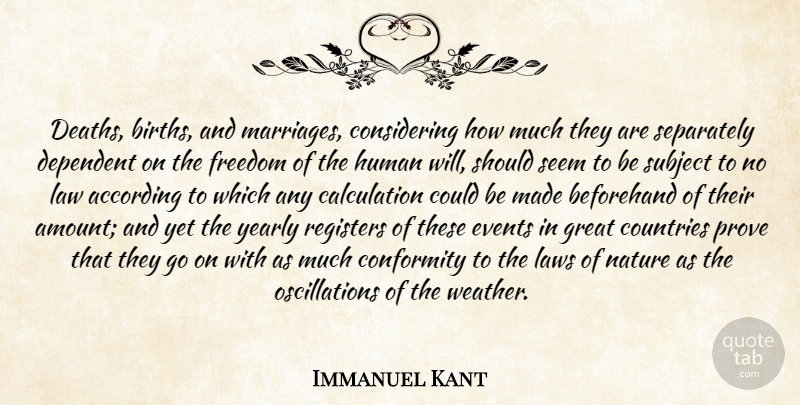 Immanuel Kant Quote About Country, Law, Weather: Deaths Births And Marriages Considering...