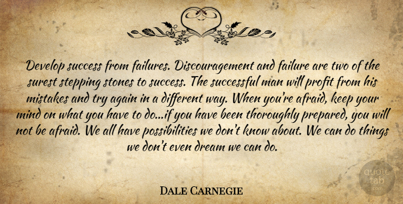 Dale Carnegie Quote About Inspirational, Success, Encouraging: Develop Success From Failures Discouragement...