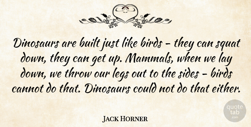Jack Horner Quote About Built, Cannot, Dinosaurs, Lay, Squat: Dinosaurs Are Built Just Like...