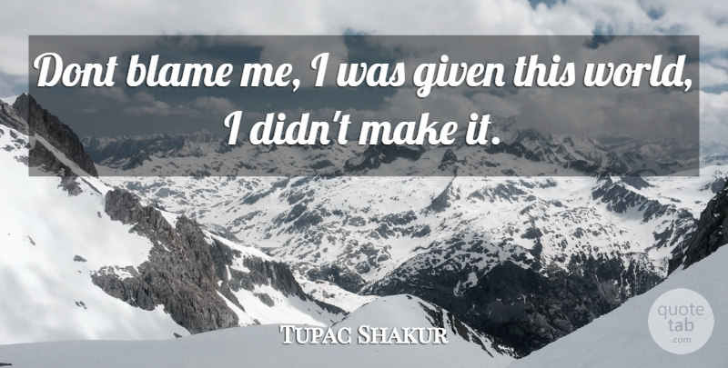 Tupac Shakur Quote About Rapper, World, Blame: Dont Blame Me I Was...