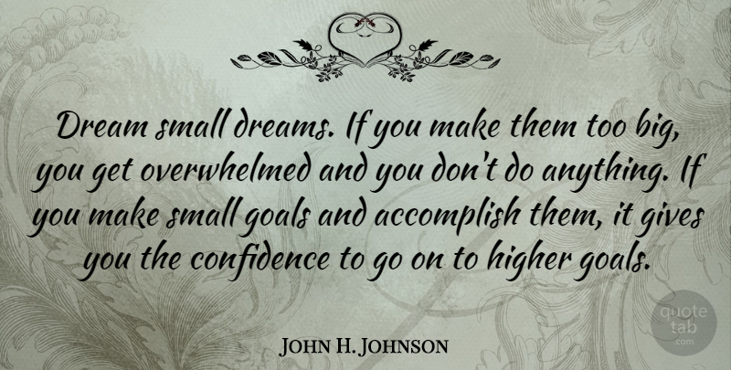 John H. Johnson Quote About Dream, Giving, Goal: Dream Small Dreams If You...