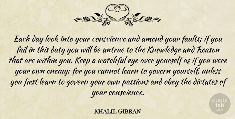 Khalil Gibran Quote About Eye, Passion, Discipline: Each Day Look Into Your...