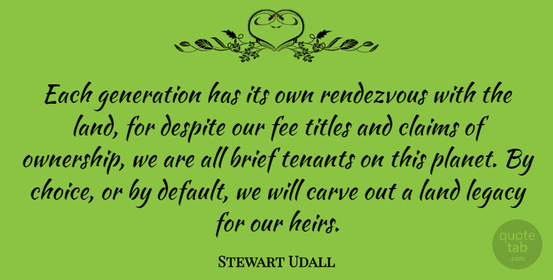 Stewart Udall Quote About Land, Choices, Titles: Each Generation Has Its Own...