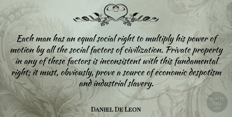 Daniel De Leon Quote About Men, Civilization, Tyrants: Each Man Has An Equal...