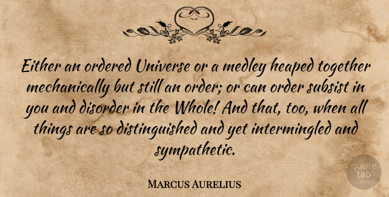 Marcus Aurelius Quote About Order, Together, Medley: Either An Ordered Universe Or...