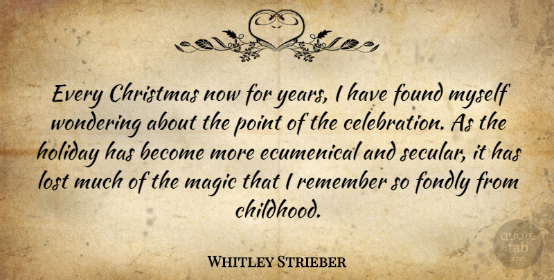 Whitley Strieber Quote About Christmas, Holiday, Years: Every Christmas Now For Years...