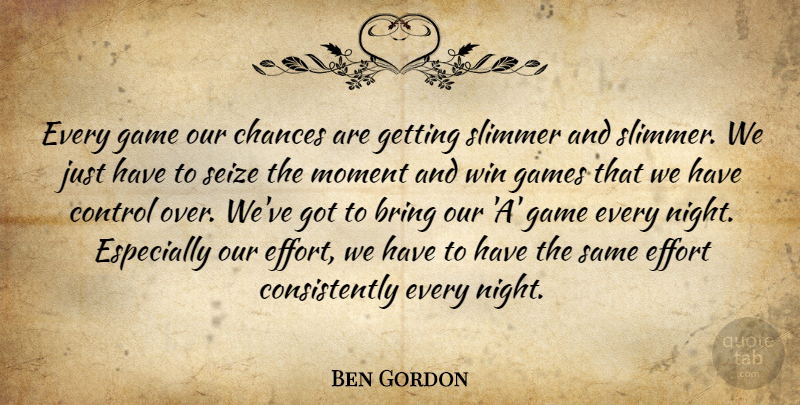 Ben Gordon Quote About Bring, Chances, Control, Effort, Game: Every Game Our Chances Are...