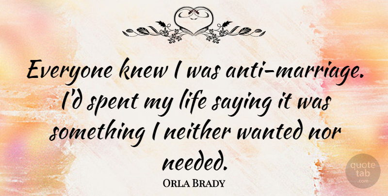 Orla Brady Quote About Knew, Life, Neither, Nor, Saying: Everyone Knew I Was Anti...