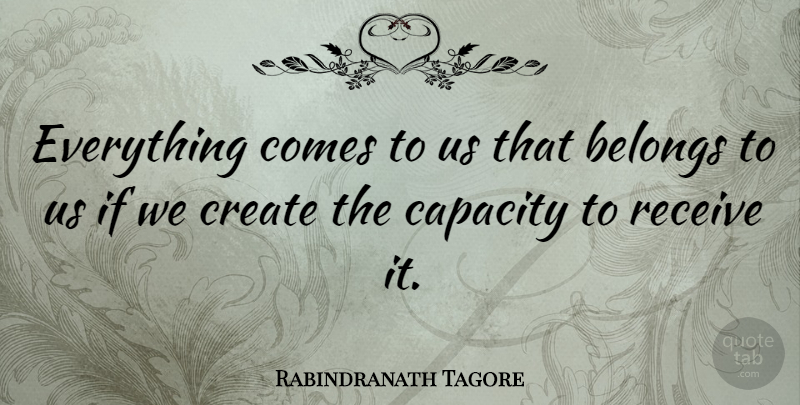 Rabindranath Tagore Quote About Life, Inspiring, Encouragement: Everything Comes To Us That...