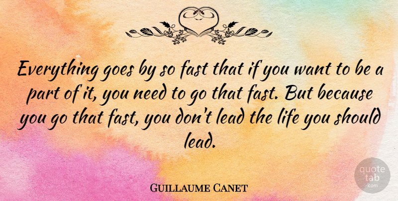 Guillaume Canet Quote About Want, Needs, Should: Everything Goes By So Fast...