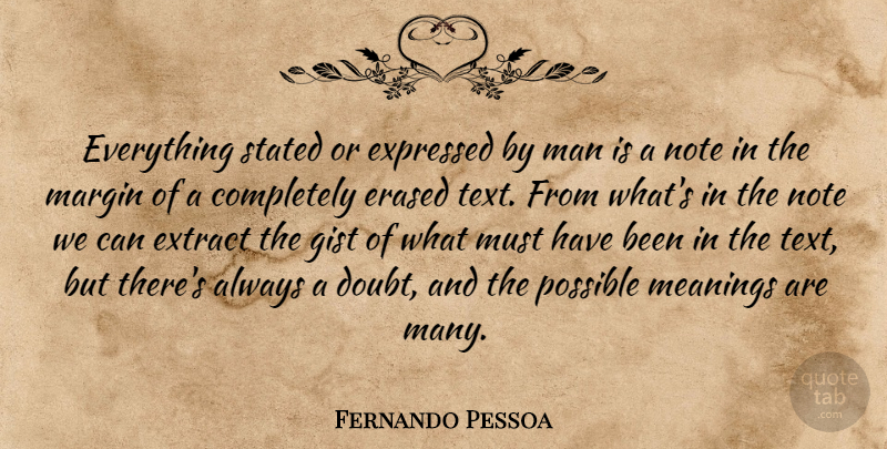 Fernando Pessoa Quote About Men, Doubt, Gist: Everything Stated Or Expressed By...