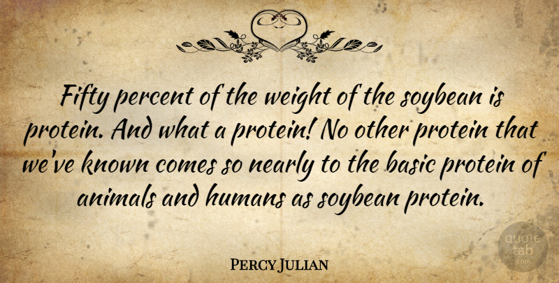 Percy Julian Quote About Basic, Humans, Known, Nearly, Protein: Fifty Percent Of The Weight...