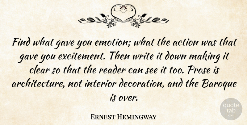 Ernest Hemingway Quote About Writing, Action, Emotion: Find What Gave You Emotion...