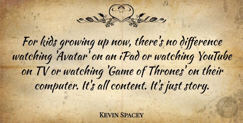 Kevin Spacey Quote About Growing Up, Kids, Games: For Kids Growing Up Now...