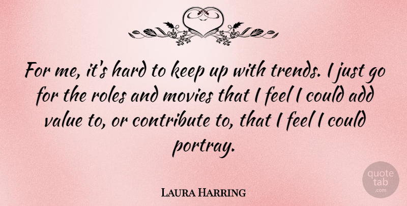 Laura Harring Quote About Add, Contribute, Hard, Movies, Roles: For Me Its Hard To...
