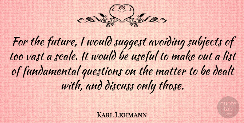 Karl Lehmann Quote About Matter, Lists, Would Be: For The Future I Would...